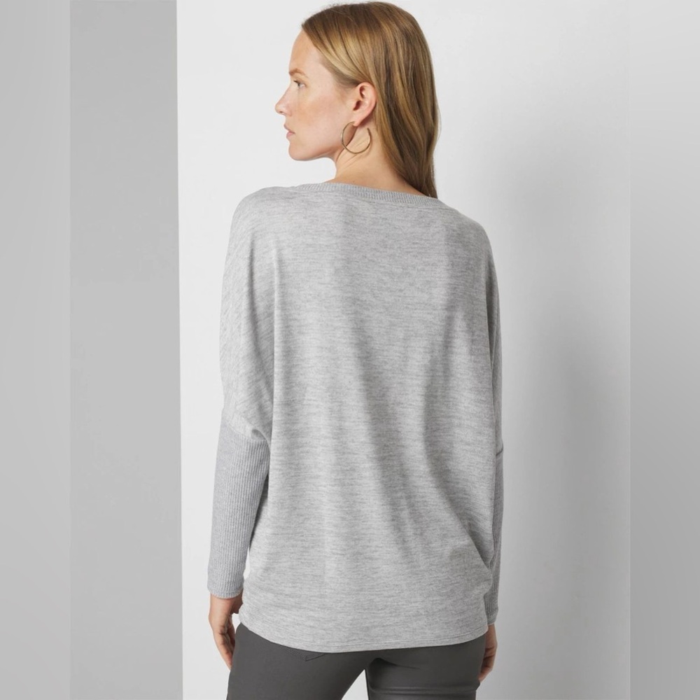 WHBM Long Sleeve Ribbed Tunic Heather Mercury Knit Slimming Office Classic Top - Picture 2 of 6